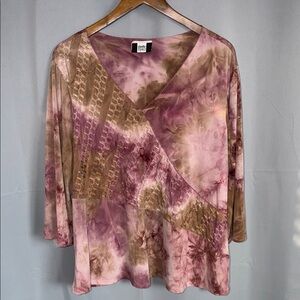 Studio 1940 Pink and Brown Tie-Dye Long Sleeve Top Indie Bohemian Y2K Size 3X